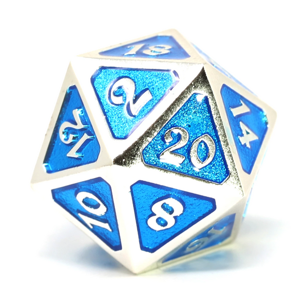 Single d20 - Mythica Platinum Aquamarine by Die Hard Dice