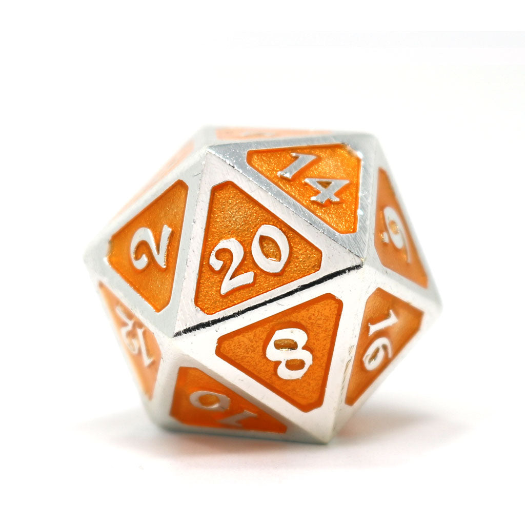 Single d20 - Mythica Platinum Citrine by Die Hard Dice