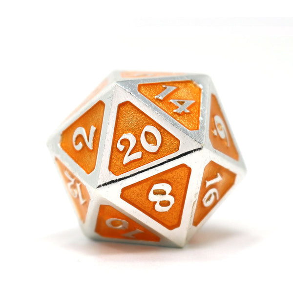 Single d20 - Mythica Platinum Citrine by Die Hard Dice