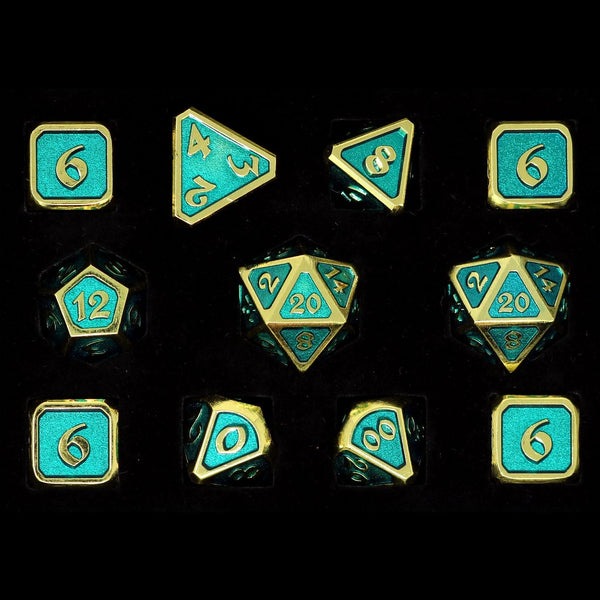 11 Piece RPG Set - Mythica Gold Aquamarine by Die Hard Dice