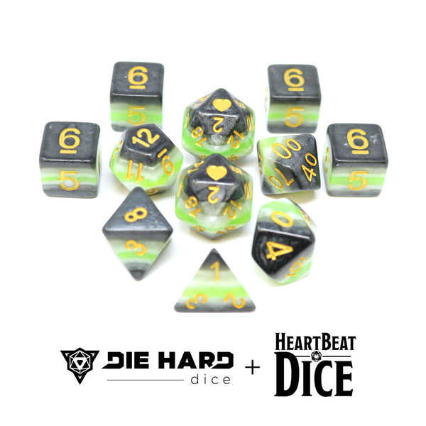 HeartBeat Dice - Opaque Agender Pride 11pc RPG Set