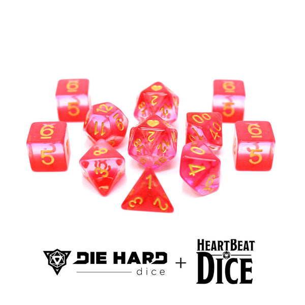 HeartBeat Dice - Translucent Lesbian Pride 11pc RPG Set