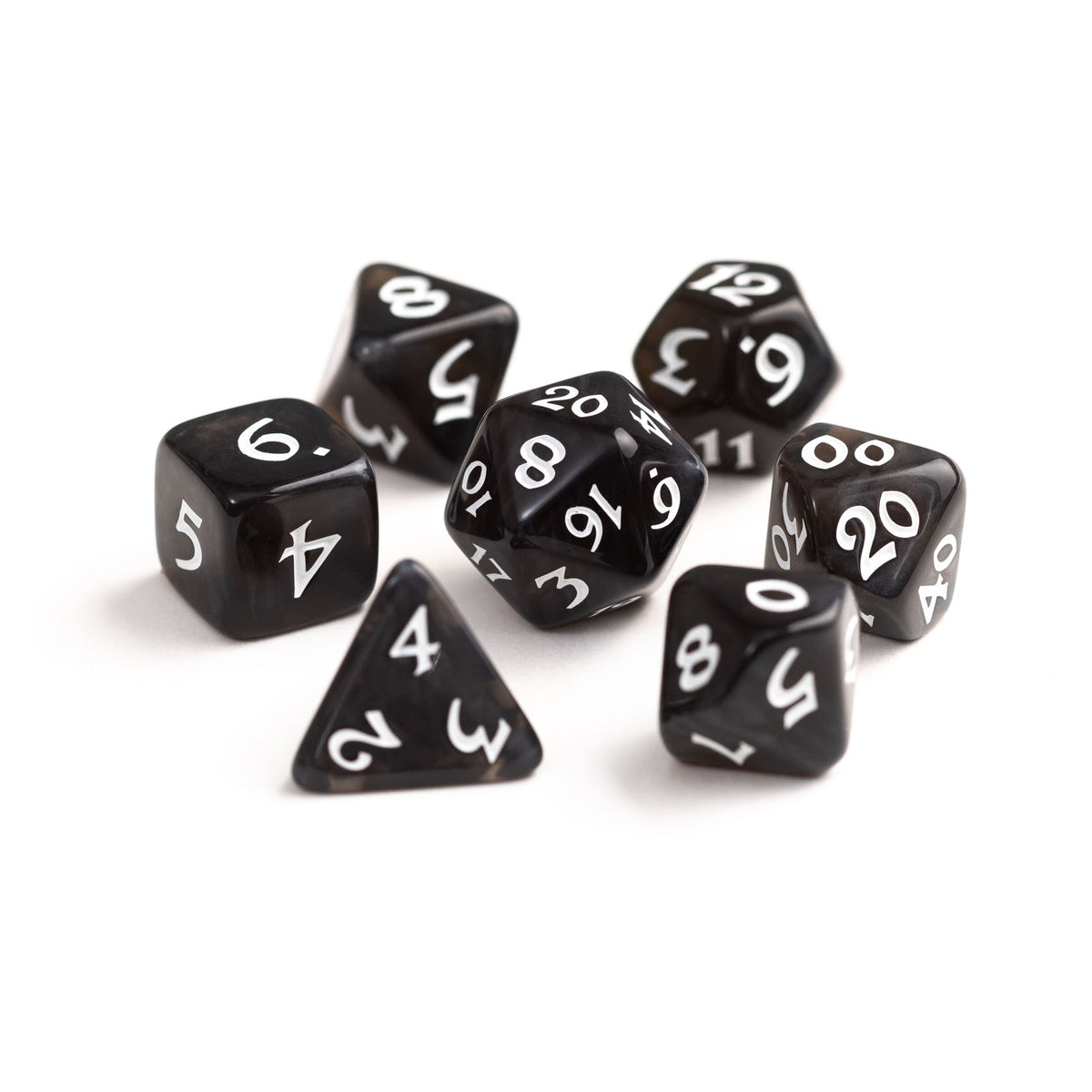 7pc RPG Set - Elessia Essentials - Black with White