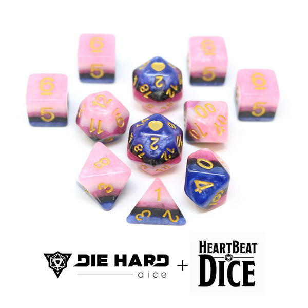 HeartBeat Dice - Opaque Genderfluid Pride 11pc RPG Set