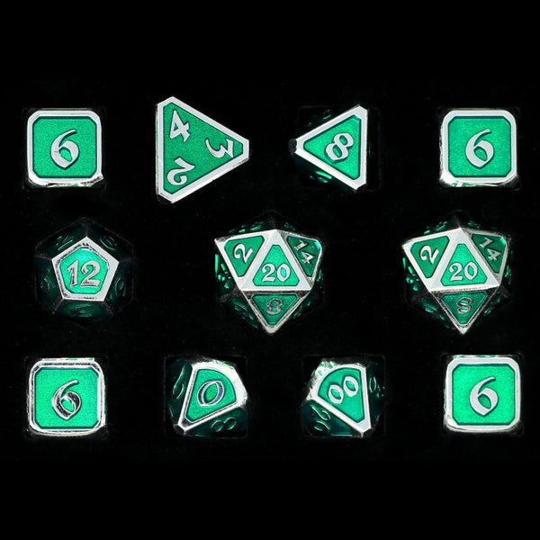 11 Piece RPG Set - Mythica Platinum Emerald by Die Hard Dice