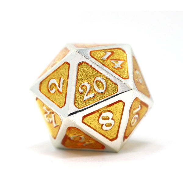 Single d20 - Mythica Platinum Topaz by Die Hard Dice